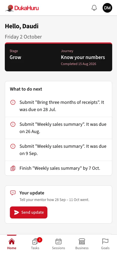 The DukaHuru app on a phone